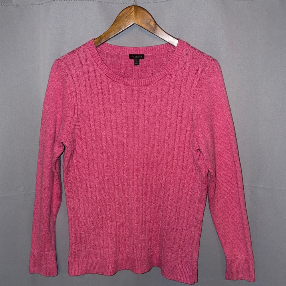 Talbots Raspberry Cable Knit Sweater Cabin cozy Coastal Grandma 90s